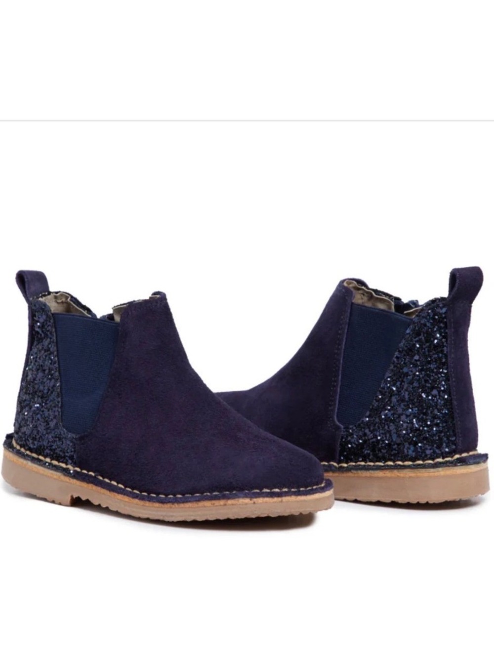 New Childrenchic Blue Suede Chelsea Boots with Sparkles SZ 29 US SZ 12